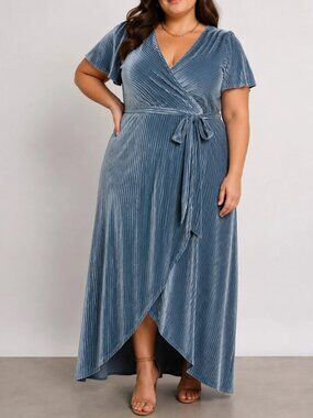 BALTIC BORN Andi‎ Ribbed Velvet Wrap Dress Steel Blue Size 2XL